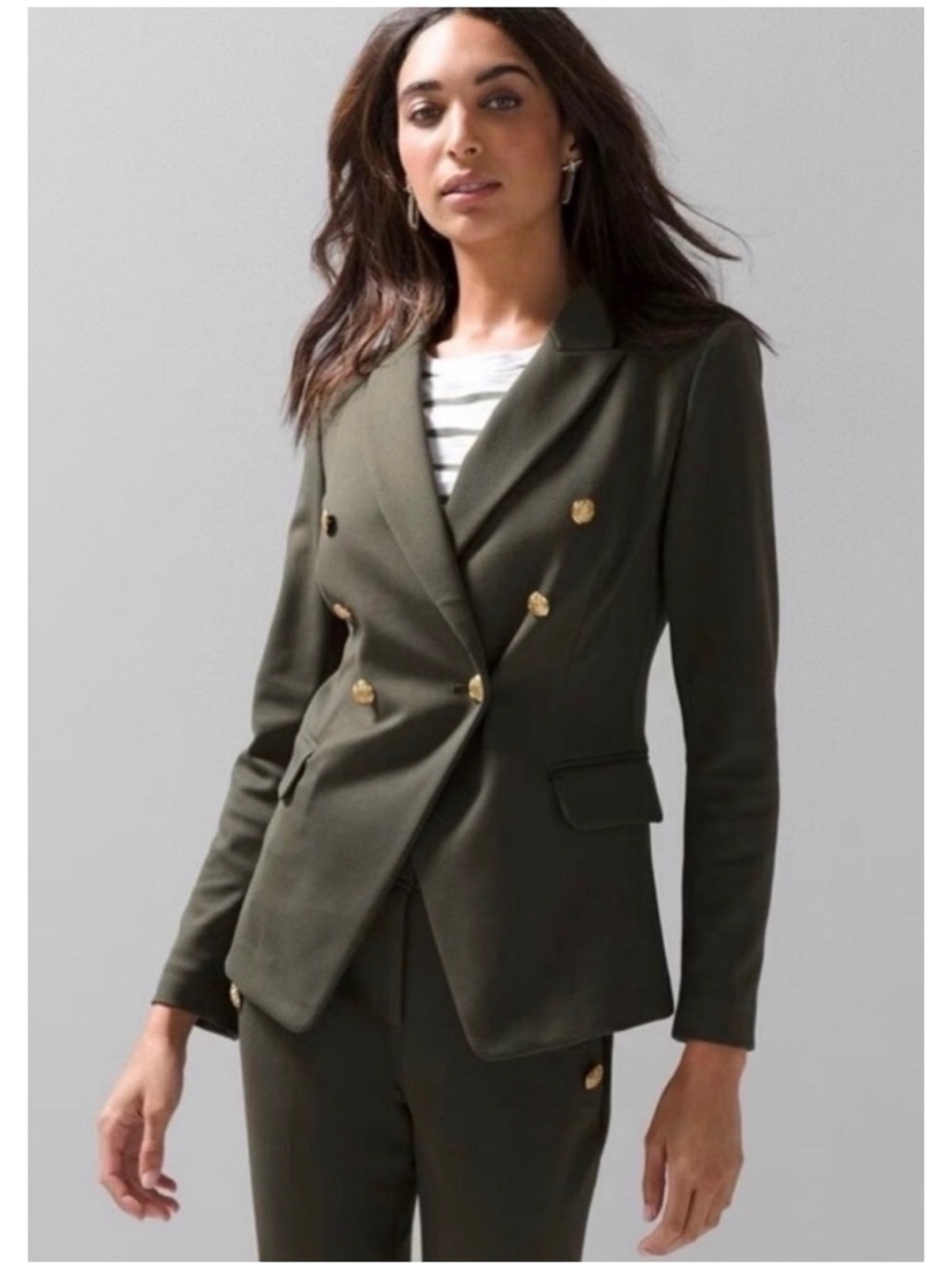White House Black Market Women’s Sz 6 Sage Green Blazer Double Breasted Trophy